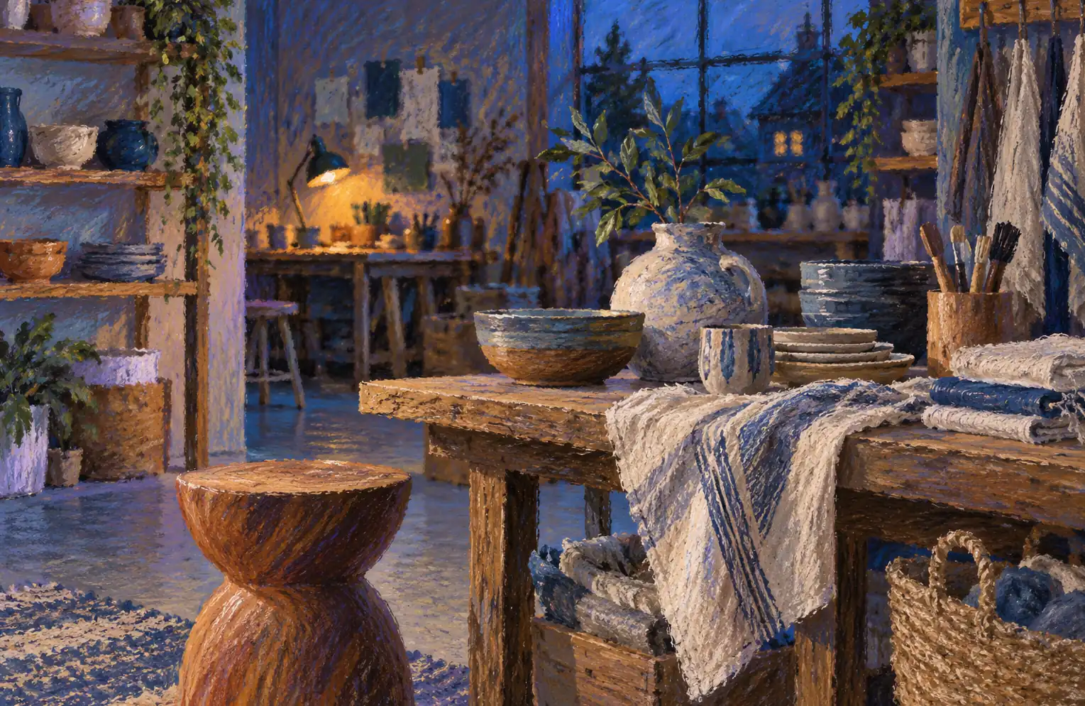 Illustration of independent retailers and their working space